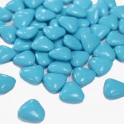 Dragées cœur chocolat bleu turquoise pour thème exotique et coloré, confiserie Le Cygne Bleu Golbey