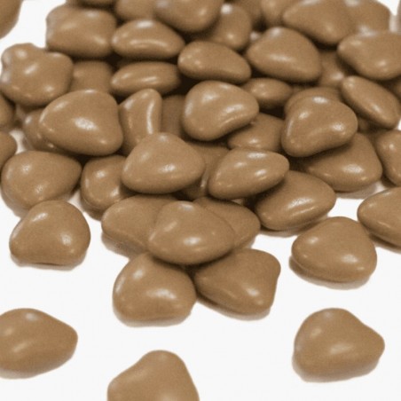 Dragées cœur chocolat marron taupe pour thème naturel et chic, disponibles à Golbey chez Le Cygne Bleu
