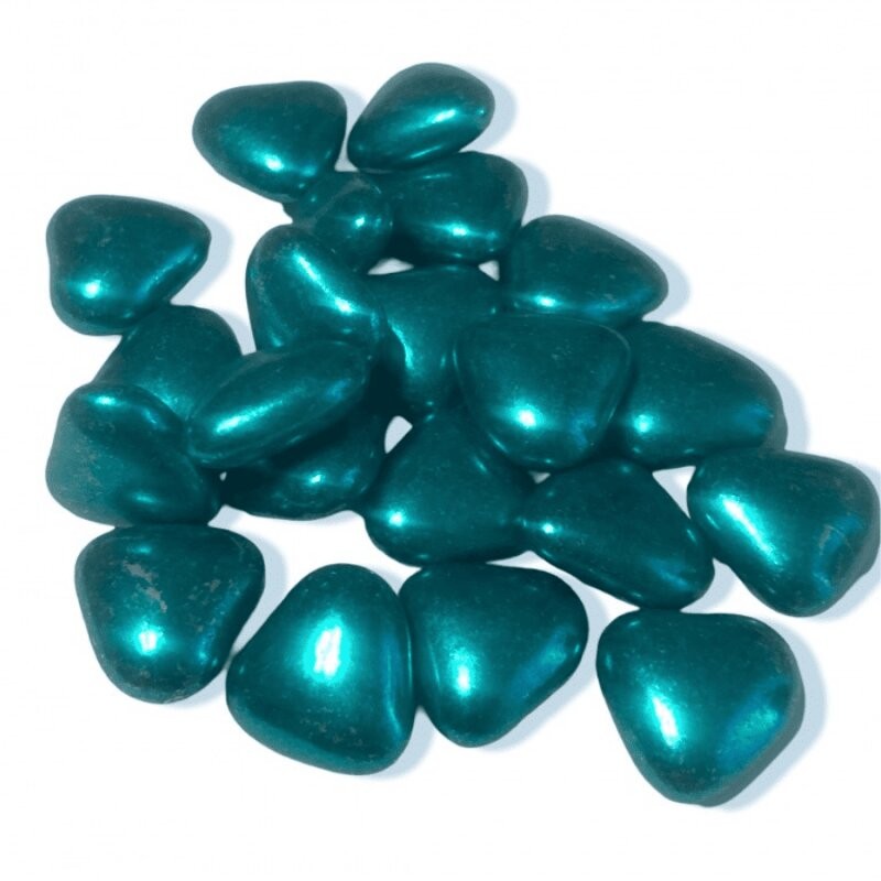 Mini dragées cœur chocolat bleu et or pour thème élégant, confiserie Le Cygne Bleu Golbey